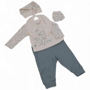 Organic Newborn 5 Pcs Set (shirt-pants-gloves-hat-bib)