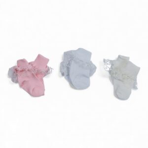 Set of 3pairs Girls Newborn Lace Trim Cotton Socks (off White-white-pink)