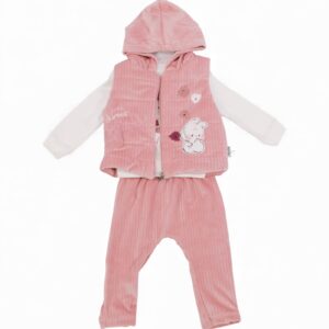 Velvet Pink Outwear Girls Set-3 Pcs