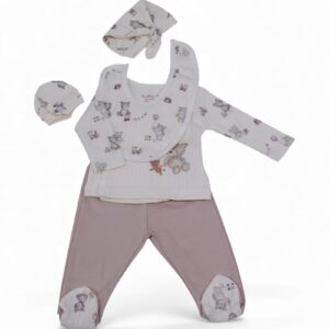 Organic Newborn 5 Pcs Set (shirt-pants-gloves-hat-bib)