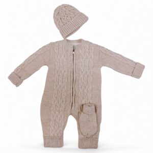 Newborn Knitted Bodysuit with Fur Lining-3pcs