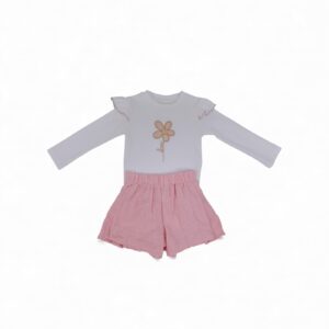 Girls Outwear Flower Printed Skort Set-2 Pcs