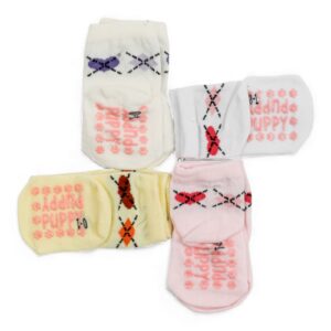 Set of 4 Pairs Girls Non-Slipping Socks (Yellow-pink-white-off White)