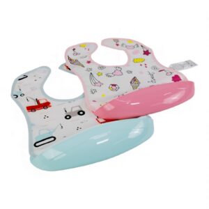 Stain Resistant Bib with Detachable Food Pocket (pink,mint green)