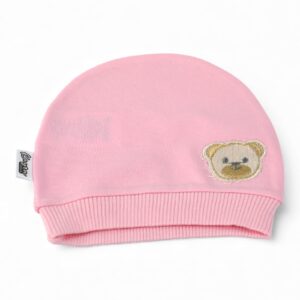 Newborn Cotton Hat with Bear Motif (white,off white,pink,blue)